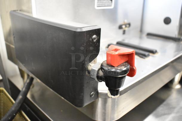 2020 Bunn ICB TWIN SH stainless steel commercial double coffee machine with hot water dispenser, red handle visible.