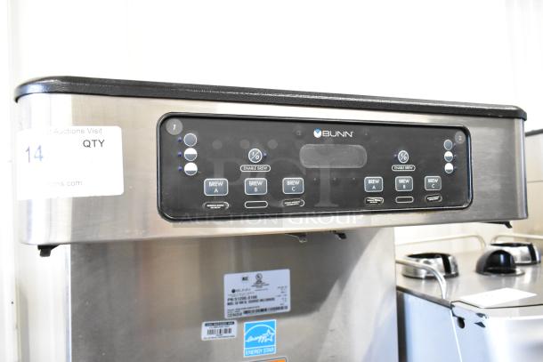 2020 Bunn ICB TWIN SH stainless steel double coffee machine with hot water dispenser, 120/208V, 1 phase, commercial use.