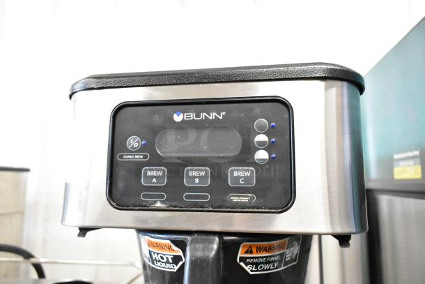 2020 Bunn ICB SH stainless steel coffee machine with hot water dispenser, poly brew basket, model ICB SH, 120/208 volts.