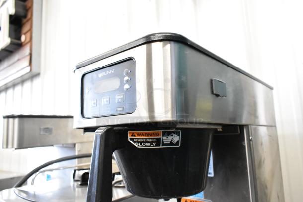 2020 Bunn ICB SH stainless steel commercial coffee machine with hot water dispenser and poly brew basket. Model ICB SH.
