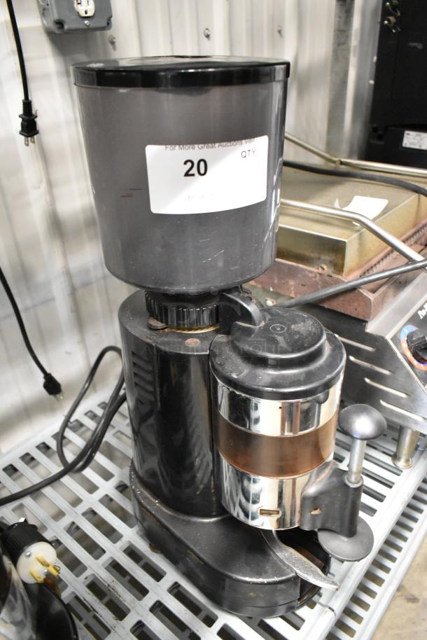Rossi RR45 metal espresso bean grinder, commercial countertop model, 115 volts, 1 phase, visible wear, tag marked "20."