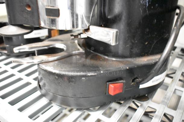 Rossi RR45 Metal Commercial Espresso Bean Grinder, 115 Volts, black base with red switch, shows usage wear.