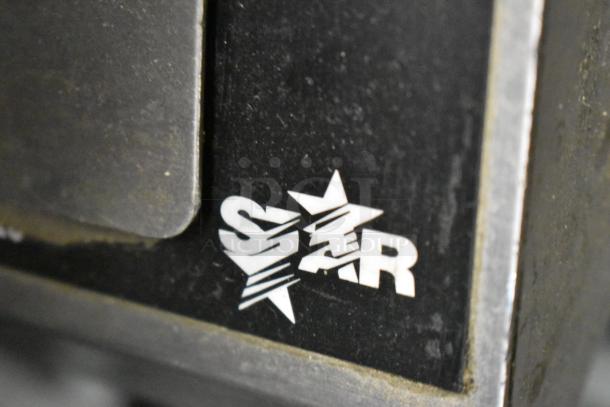 Star CG14IT Panini Press, stainless steel, commercial countertop model. Features logo, 120V, 1 phase.