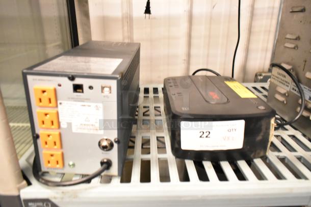APC Uninterruptible Power Supply and Powervar ABCEG251-11 Power Conditioner, labeled, good condition, multiple outlets.