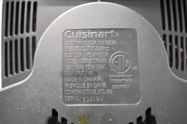 Cuisinart SPB-650 label indicating model number, capacity 750W, 120V. Marked made in China, Intertek certified.