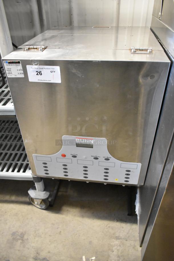 Bunn IMIX-5 stainless steel cappuccino machine, 120/208-240 volts, 1 phase, commercial use. Features visible control panel.