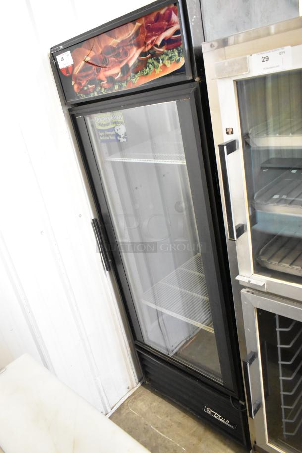 True GEM-26 single door cooler, metal construction, poly coated racks, 115V, 1 phase, clear door, commercial use.