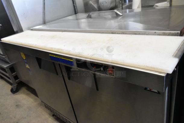Everest EPBR2 stainless steel prep table with sneeze guard, commercial casters, 115V, 1 phase, fair condition.