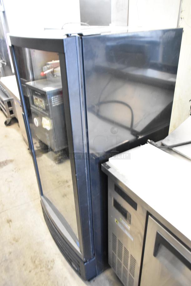 IDW GCG-10-F334B metal single door reach-in cooler with glass front and poly coated racks. 115V, 1 phase, commercial use.