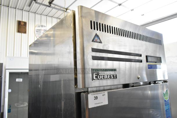 Everest ESR1 stainless steel commercial cooler, single door, eco-friendly, poly coated racks, on casters, 115V, 1 phase.