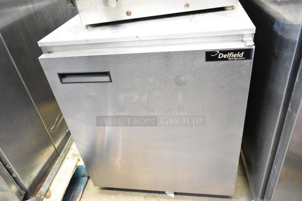 Delfield 406CA-DD1 stainless steel undercounter cooler, single door, 115 volts, 1 phase, commercial use, good condition.