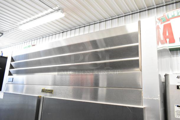 Traulsen G20010 stainless steel 2-door reach-in cooler with poly-coated racks, on casters; 115V, 1 phase.
