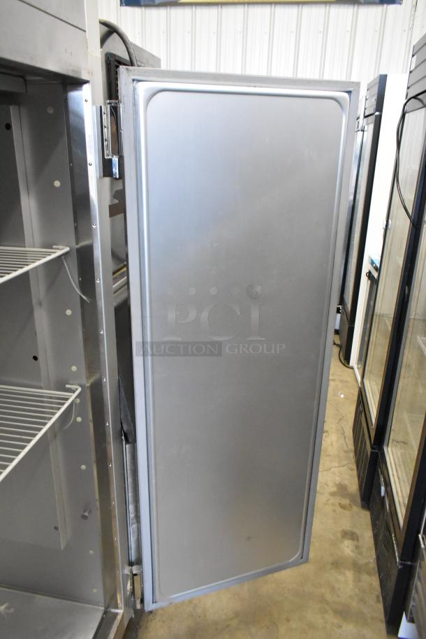 Traulsen G20010 stainless steel commercial 2-door cooler, poly coated racks, on casters, 115V, 1 phase.