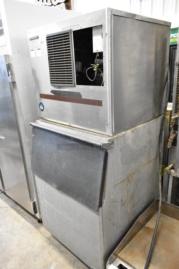 Hoshizaki KML-631MAH stainless steel commercial ice head on bin, 208-230V, 1 phase, used condition with visible wear.