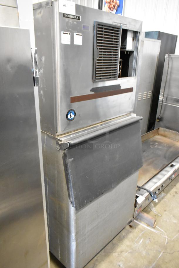 Hoshizaki KML-631MAH stainless steel commercial ice head on bin, 208-230V, 1 phase. Good condition. Brand label visible.