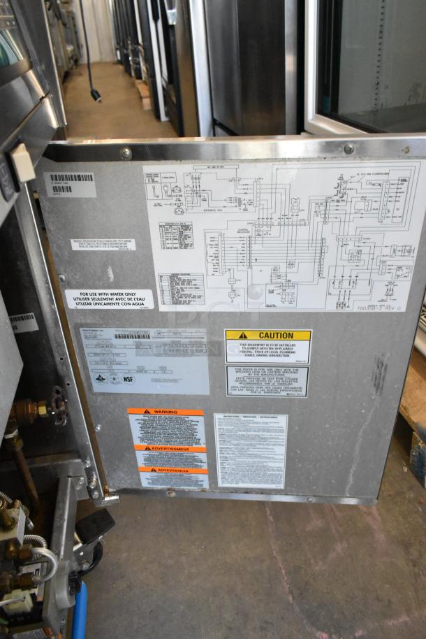 2019 Pitco Frialator SRTG stainless steel rethermalizer with diagrams and caution labels, on commercial casters, 55,000 BTU.