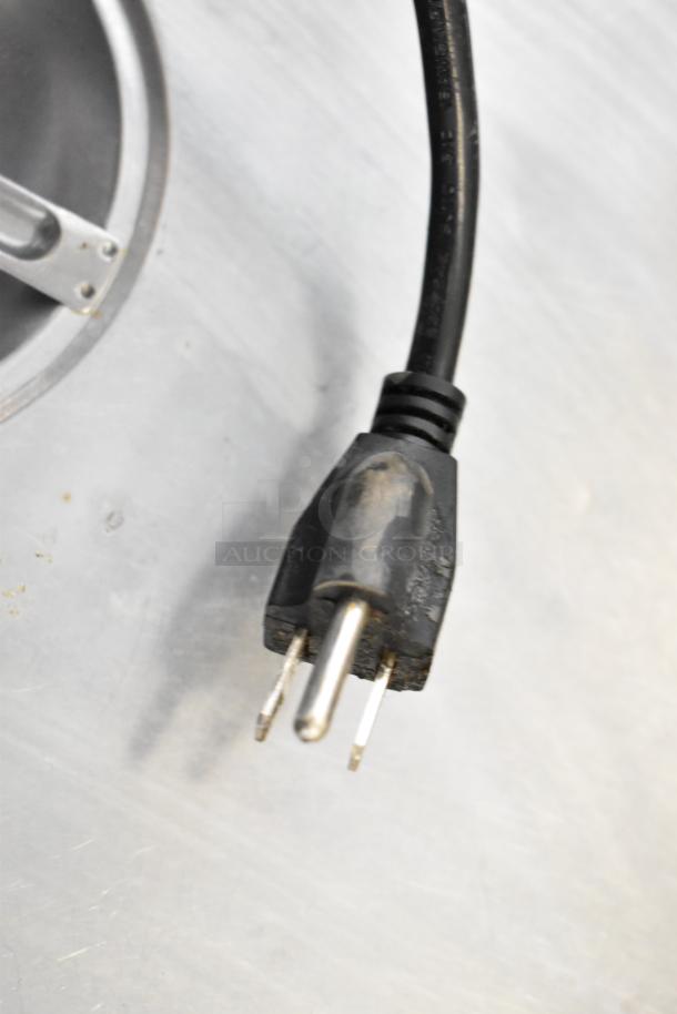 SEJ8000C stainless steel food warmer plug and cord, suitable for 120V, 1 phase. Visible wear on power plug. Model SEJ8000C.
