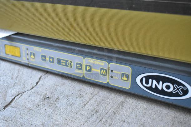 Cadco Unox stainless steel convection oven with control panel, 208/240 volts, commercial countertop model.