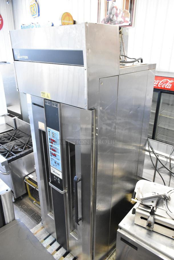 Baxter RP100 stainless steel commercial roll-in rack proofer, 208/240V, 1 phase electric, good condition, control panel visible.