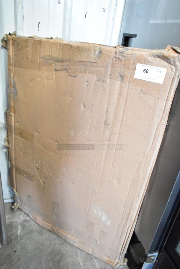 Brand new scratch and dent Lancaster 30"x42" reversible table top in damaged box. Cherry/black laminate. Item label "58 QTY".