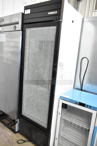 2019 Habco SE18 Metal Commercial Single Door Reach In Cooler Merchandiser. See Pictures for Glass Damage. 115 Volts, 1 Phase. - Item #1205350