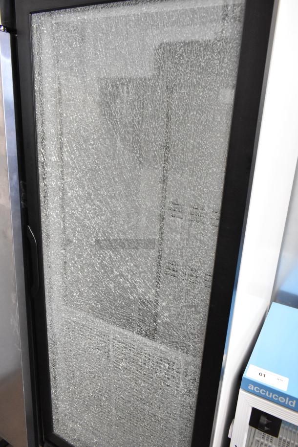 2019 Habco SE18 commercial cooler with single door; glass shows significant cracking. 115 volts, 1 phase.