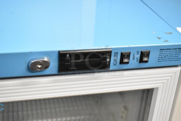 2019 Accucold ARG3PV mini cooler, blue metal top, controls with reset, power switches, 115V, 1 phase, good condition.