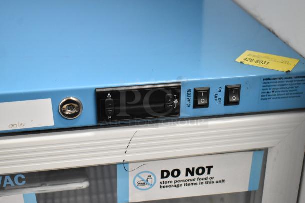 Accucold ARG3PV Metal Mini Cooler Merchandiser, 115 Volts, 1 Phase, features digital controls and locking mechanism.