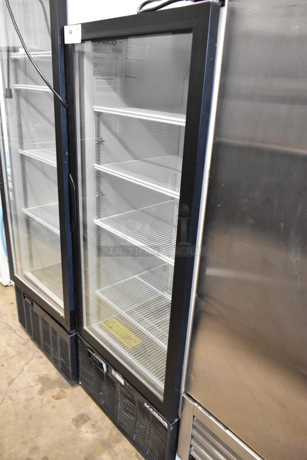 Habco SE12 commercial reach-in cooler with single glass door, poly-coated racks, 115V, 1 phase; excellent condition.