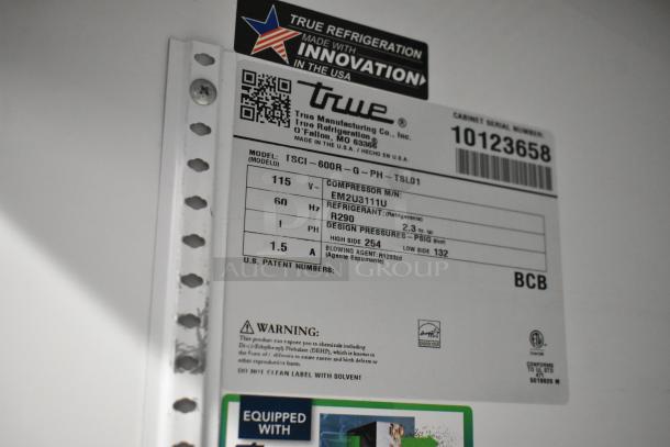 Label of 2021 True TSCI-600R-G-PH cooler, model details, 115V, 1 phase, Energy Star. Serial No. 10123658.