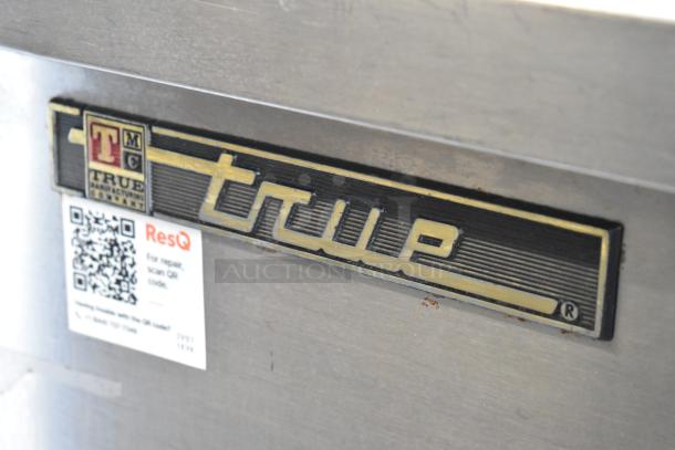 True TBB-4G-S-LD stainless steel cooler label, includes logo and QR code for repairs.