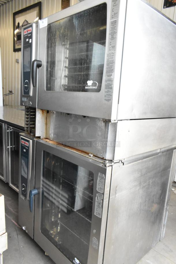 Two Rational SelfCookingCenter iCombiPro convection ovens, stainless steel, commercial grade. Visible wear and some rust.