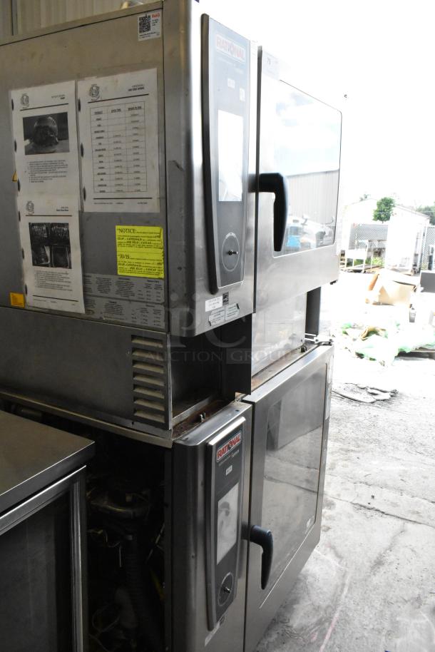 Two Rational SelfCookingCenter 5Senses iCombiPro convection ovens. Stainless steel, touchscreen controls, commercial-grade.