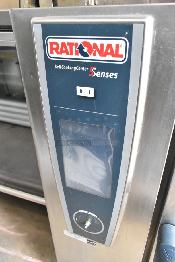 Rational SelfCookingCenter 5Senses stainless steel convection oven panel, shows brand logo and display screen.