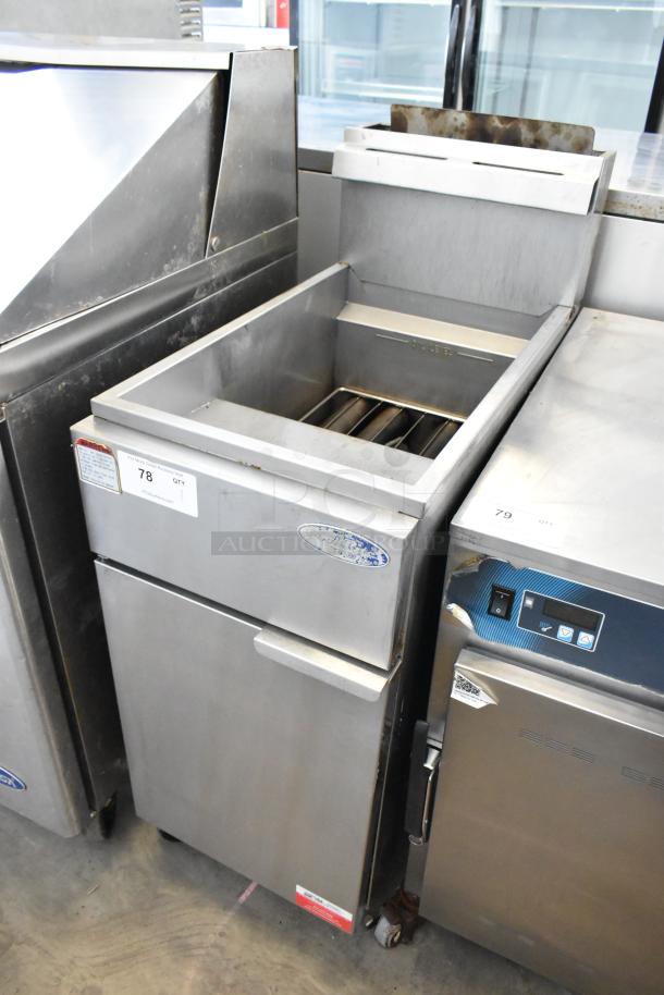 Cook Rite ATFS-50 stainless steel commercial deep fat fryer, natural gas powered, 136,000 BTU, on casters, good condition.