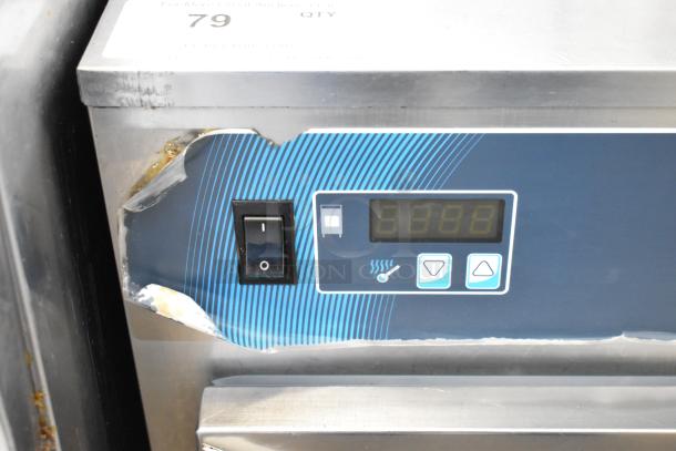 Alto Shaam 750-S heated holding cabinet with control panel, stainless steel, commercial casters, 120V, 1 phase.