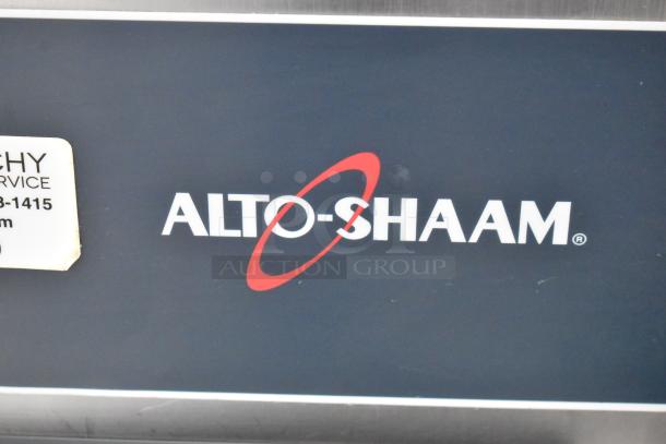 Alto Shaam 750-S stainless steel commercial heated holding cabinet, 120 volts, 1 phase; Alto Shaam logo visible.