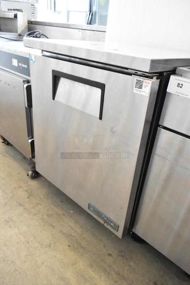 2016 True TUC-27-HC stainless steel undercounter cooler, single door, on casters, 115V, 1-phase, commercial use.