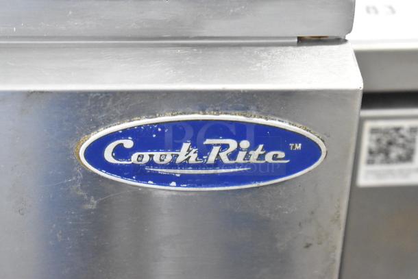 Cook Rite stainless steel commercial deep fat fryer with 2 metal fry baskets and commercial casters; logo visible.