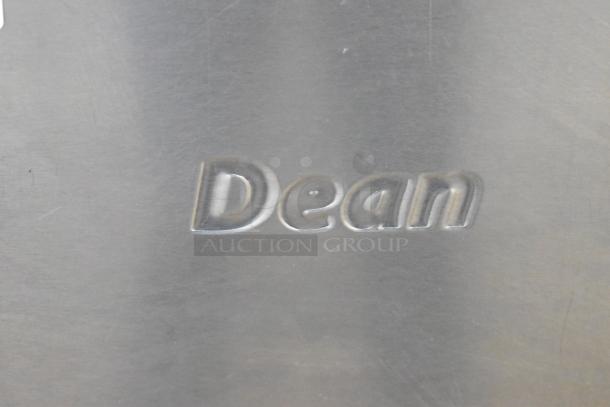 Dean SR152GN stainless steel floor-style deep fat fryer, 120,000 BTU, natural gas, on casters, embossed "Dean" logo.