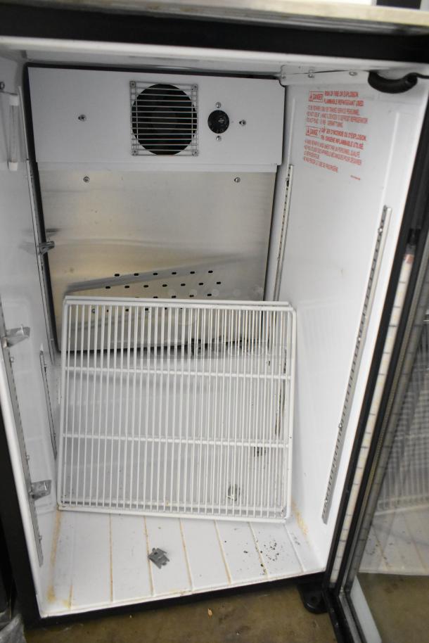 QBD DC6LP-HC commercial mini cooler with single glass door and poly coated racks, 115V, 1-phase, interior condition as shown.