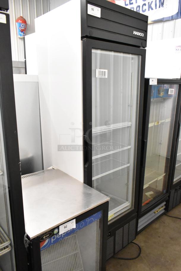 2019 Habco SE18 metal single door reach-in cooler, poly-coated racks, 115 volts, 1 phase, excellent condition.