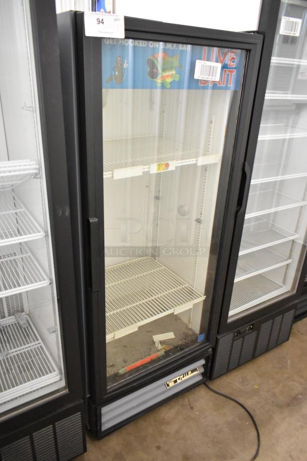 True GDM-12 commercial single-door cooler merchandiser with poly-coated racks. Features 115 volts, 1 phase power.