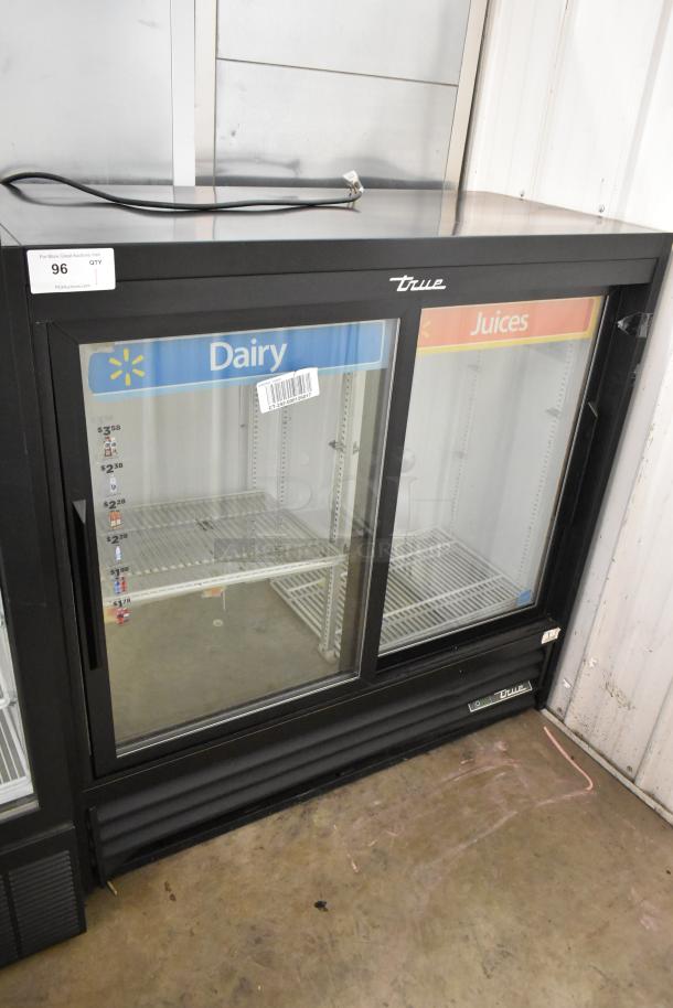 True GDM-41SL-48-HC-LD 2-door cooler merchandiser with poly-coated racks, 115V, 1 phase, labeled "Dairy" and "Juices."