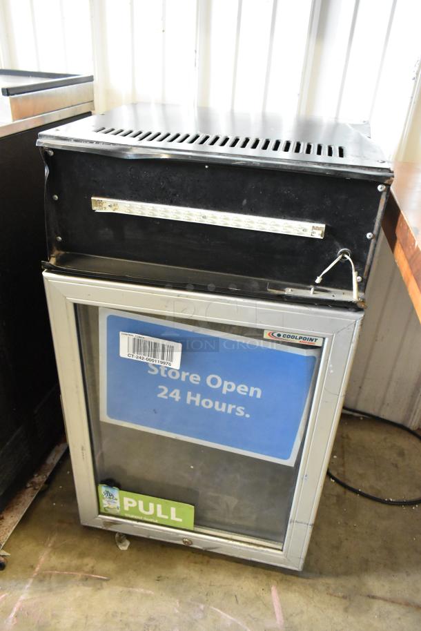 Metal Mini Cooler Merchandiser, 115 Volts, 1 Phase. Features a glass front door and visible "Coolpoint" logo.