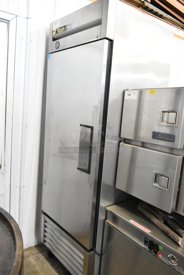 True T-23F stainless steel commercial freezer, single door, poly coated racks, on casters, 115V, 1 Phase.