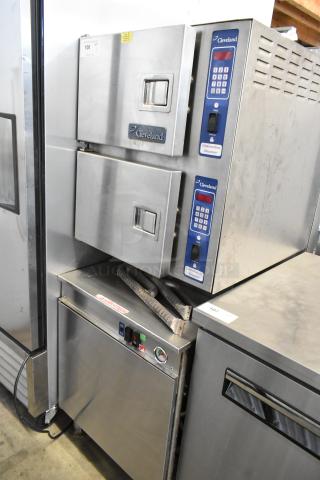 Cleveland 24CGM200 stainless steel gas convection steam cabinet, 2 decks, 200,000 BTU, digital controls visible.