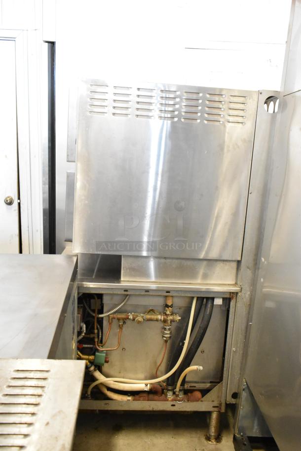Cleveland 24CGM200 stainless steel commercial natural gas convection steam cabinet, 2 deck, 200,000 BTU, visible pipes.