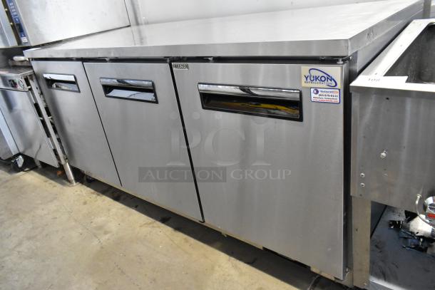 Yukon YUC-72F stainless steel 3-door undercounter freezer on commercial casters, 115V, 1 phase, excellent condition.