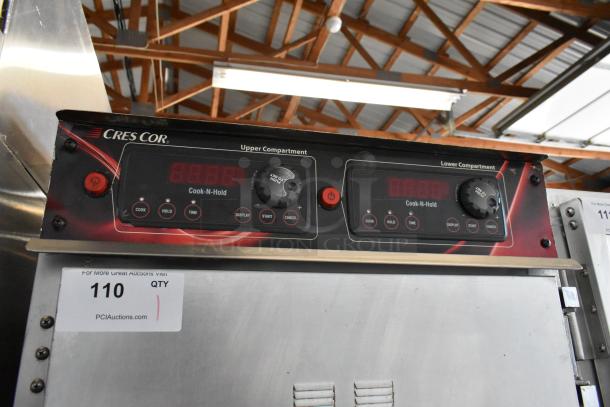 CresCor 1000CHSS2DE stainless steel heated holding cabinet, 2 half doors, commercial casters, top door issue, 208/240V, 1 phase.